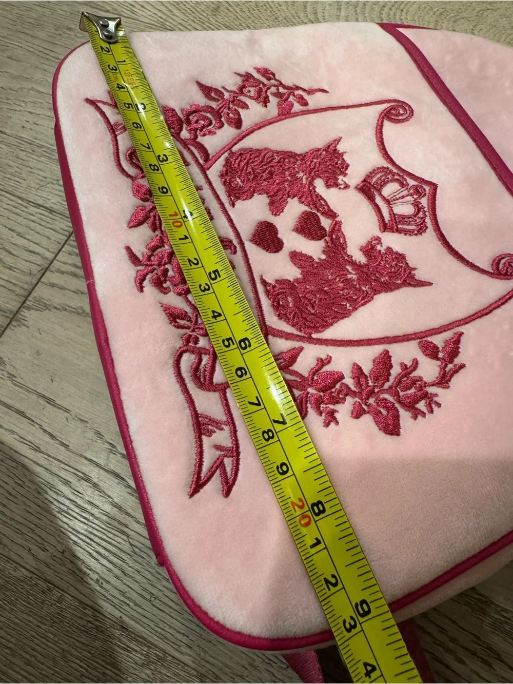 Juicy Couture Pink Velour Backpack Dog Crest Pom Pom Y2K Bag